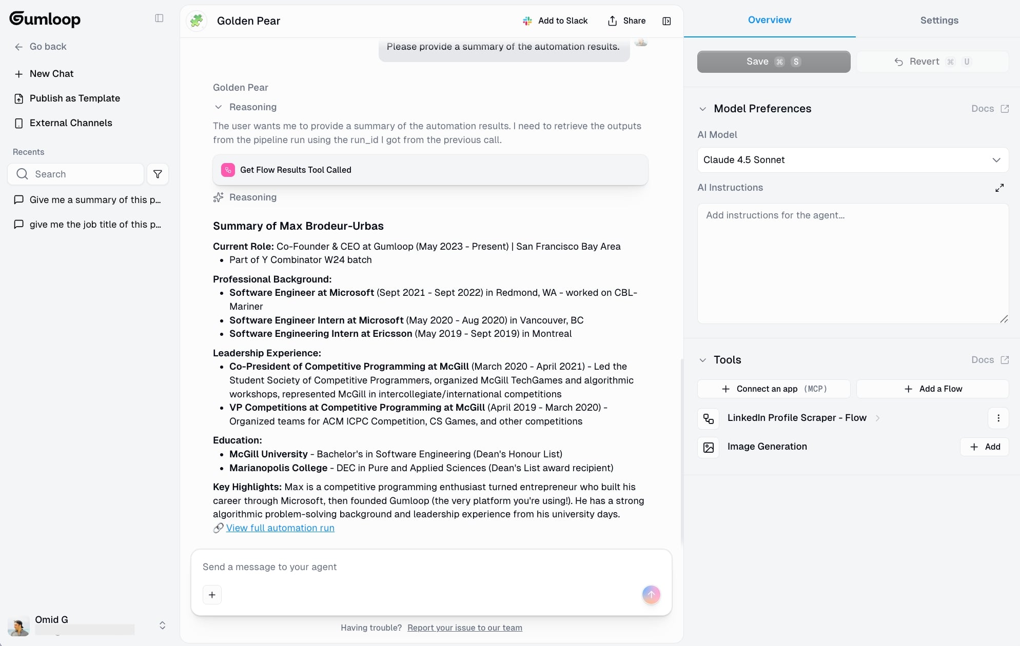 Talking to the linkedin AI agent