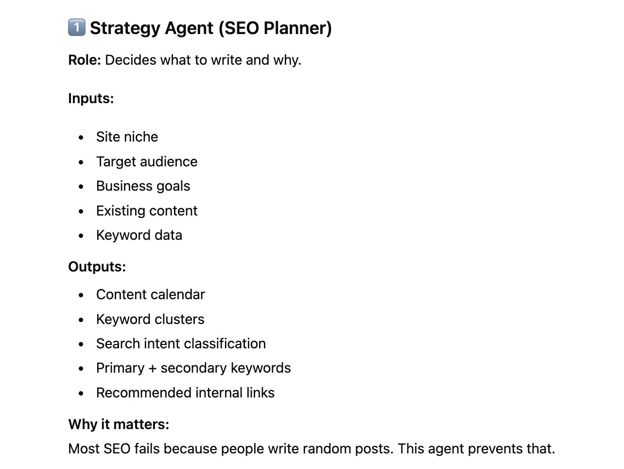 SEO strategy agent plan