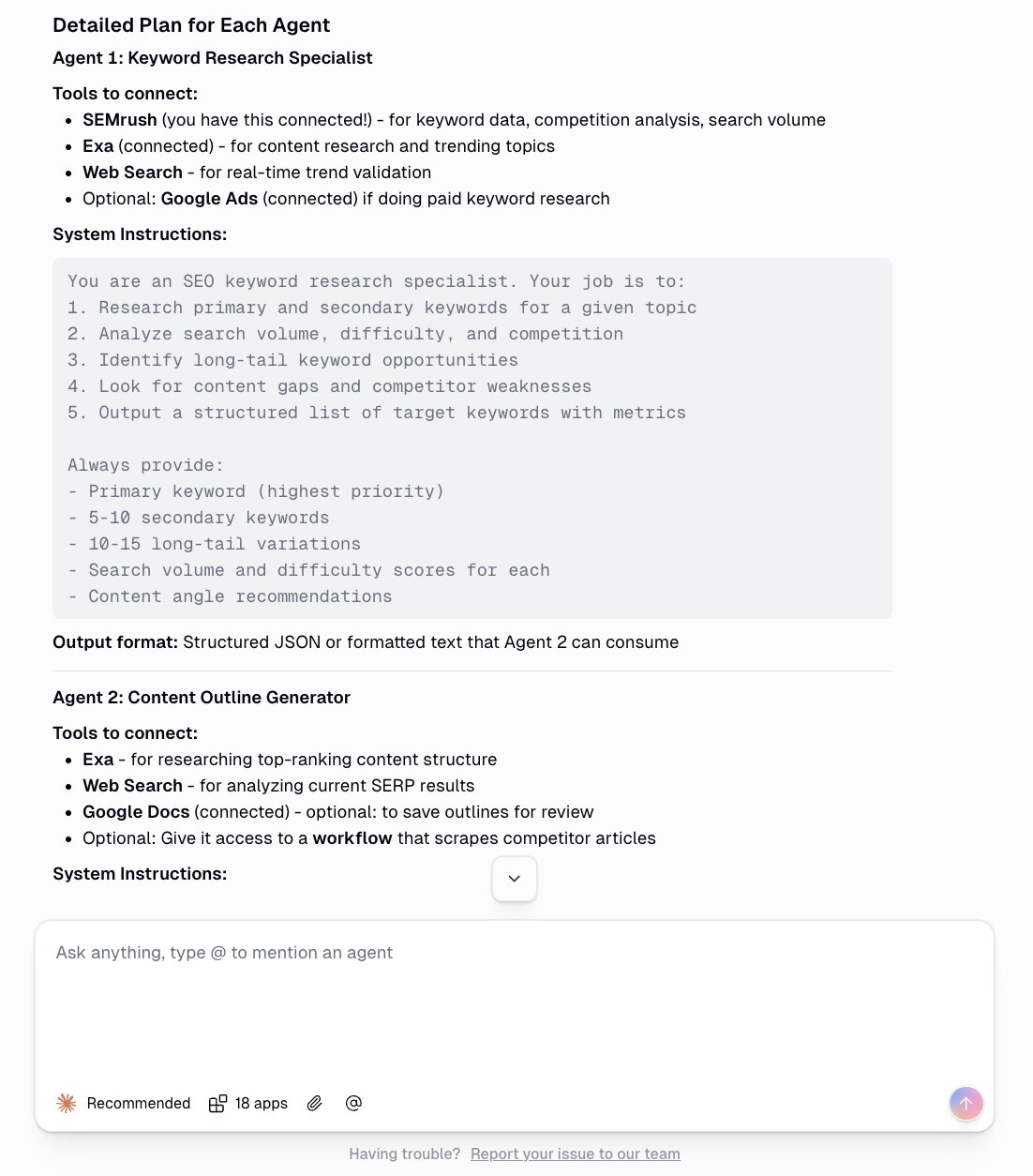 Individual AI agent build plan