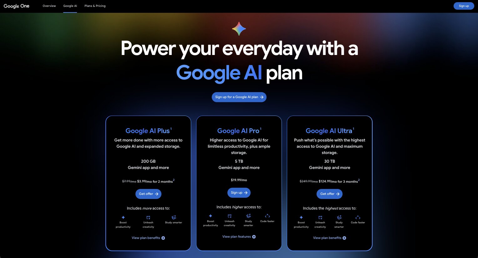 Google AI pricing plans